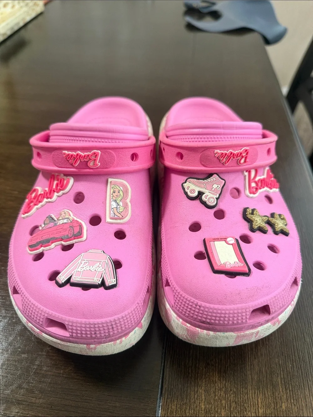 CROCS Kids Bright Pink Barbie Charm Clogs with Decorative Jibbitz